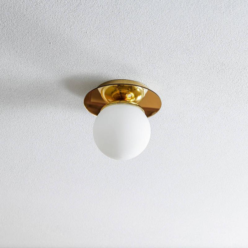 EKO-LIGHT PLAFONNIER PLATO, DORÉ, MÉTAL, VERRE OPALIN, Ø 19 CM