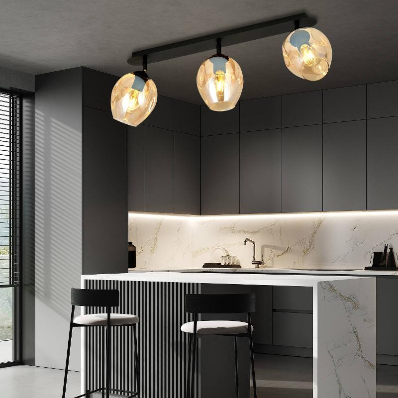 EMIBIG LIGHTING PLAFONNIER FLOW 3 À TROIS LAMPES AMBRÉ