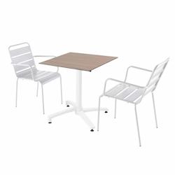 Oviala Business Ensemble table de terrasse stratifié chêne avec 2 fauteuils blanc - Oviala - blanc métal 110816_0