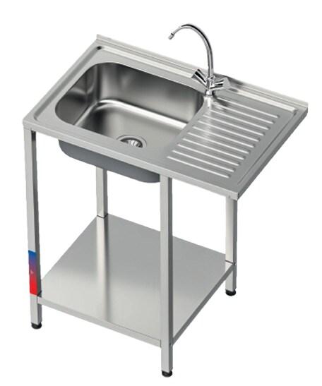 Évier en acier inoxydable avec dosseret, étagère inférieure, cuve à gauche | 850 x 800 x 500 mm | Gasfrit - inox gfy05g_0