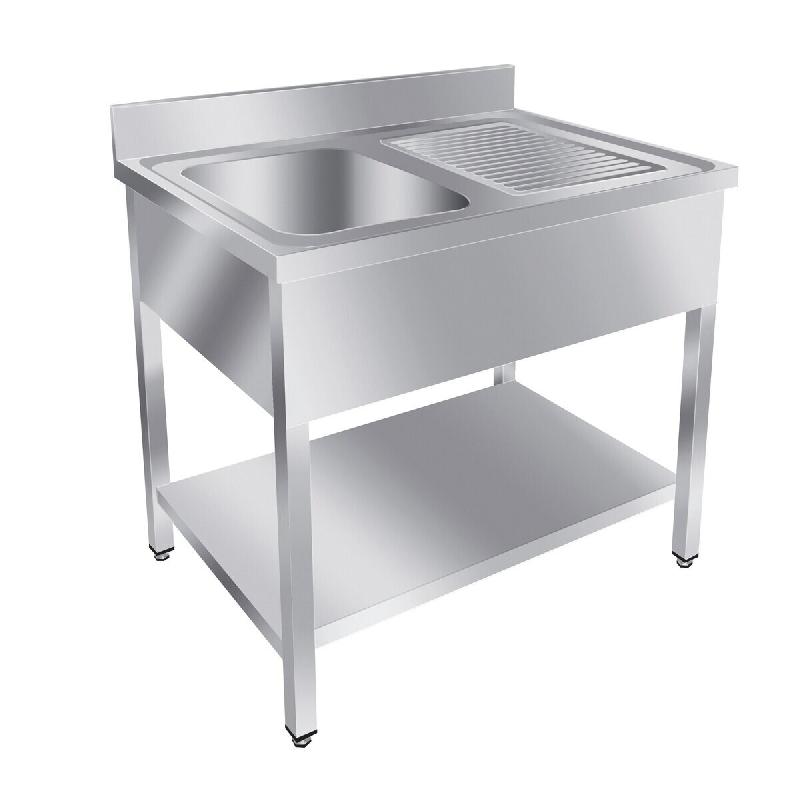 GastroHero Table de lavage Basic 10x7 avec 1 cuve à gauche, dosseret et étagère inférieure - inox SPT-BASIC10X7L_0