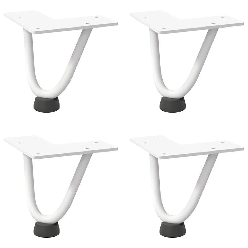 Helloshop26 - Lot de 4 pieds en épingle à cheveux pour table basse 10 cm avec patins réglables design moderne en acier blanc 02_0056708 - blanc aci_0