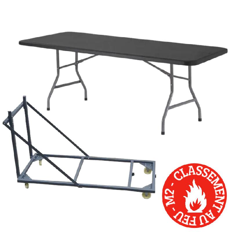 Lot de 20 tables grises en polypro M2 avec plateau 183 cm + 1 chariot de transport_0