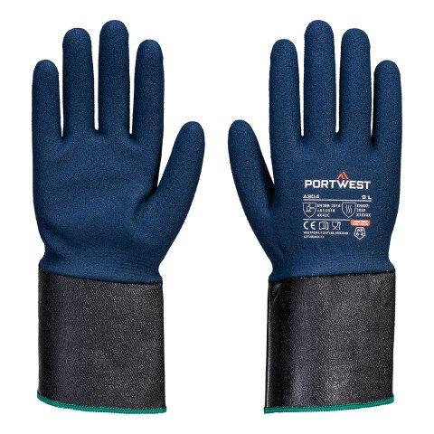 LOT DE 5 - PORTWEST A304 GANT GRIP C13 NITRILE MOUSSE AVEC MANCHETTE PROLONGÉE GRIS/BLEU - TAILLE S