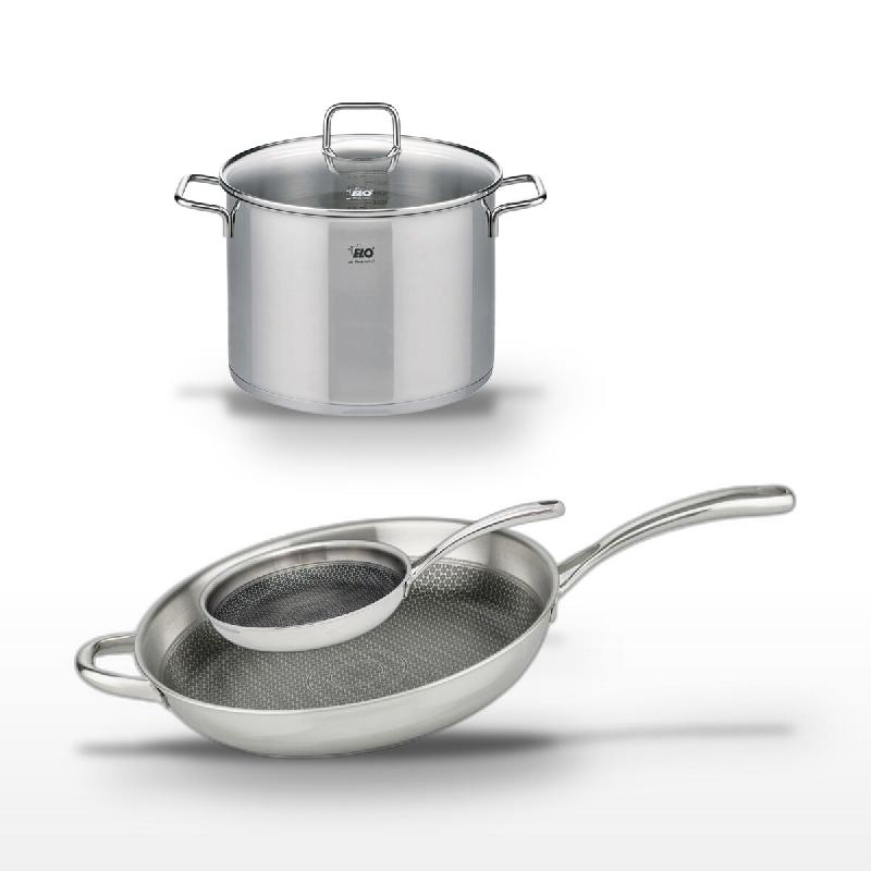 Lot Poêle 32 cm et Poêle 24 cm Elo Relief Evolution avec Faitout 26 cm - gris inox 3176239954425_0
