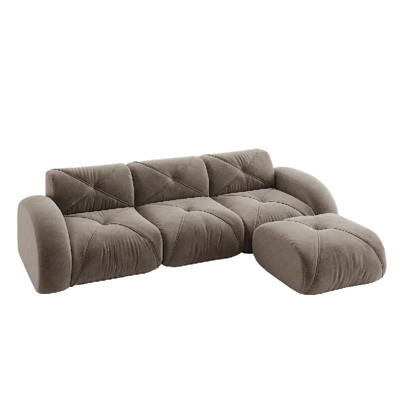 Merax Canapé modulable 3 places avec tabouret, canapé nuage avec accoudoirs ronds, chenille douce, sans cadre près du sol, canapé lounge, marron -_0