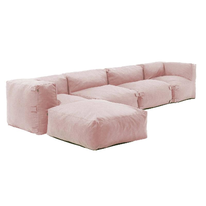 Oviala Business Canapé d'angle modulable 5 places rose poudré - rose polyester 115036_0