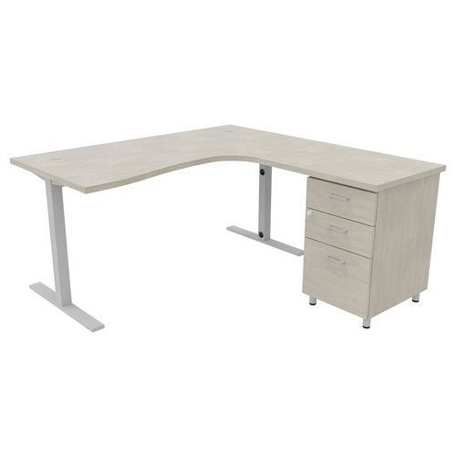 PACK BUREAU+CAISS IDEA ASYM. RET. À DROITE 160 CM BÉTON/ALU - QUADRIFOGLIO