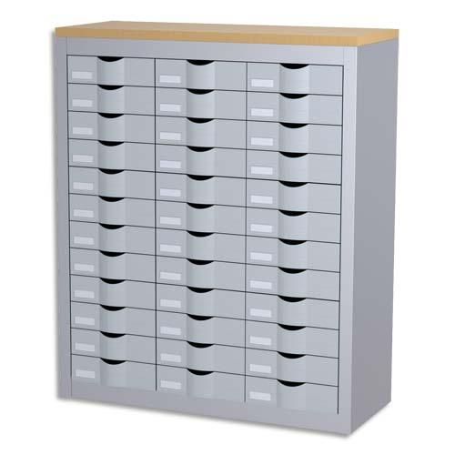 Paperflow meuble tiroirs 3 colonnes 36 tiroirs plastique et métal dim l60,5 x h106,5 x p33,5 cm aluminium_0