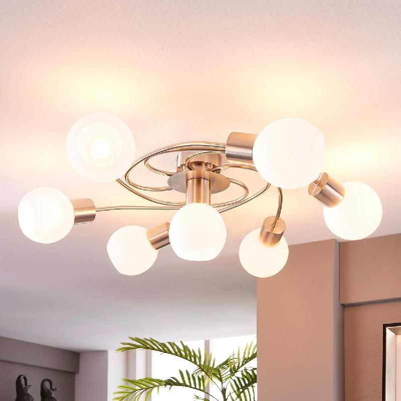 LINDBY PLAFONNIER CIALA, À 7 LAMPES, COULEUR NICKEL, VERRE