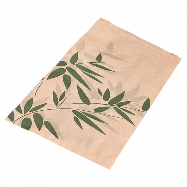 SAC 3KG 32G/M² 26X8X35CM KRAFT NATUREL MOTIFS FEUILLES VERTES - LOT DE 250 - AZ BOUTIQUE - FEEL GREEN