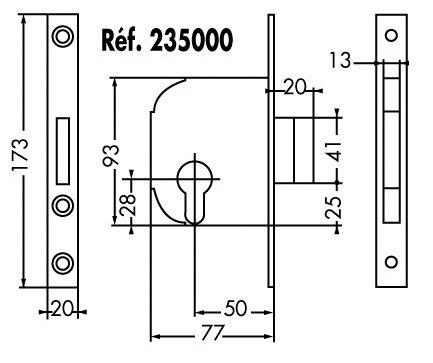 Coffre petit modèle pêne dormant axe 50mm profil européen noir bout rond - JPM - 235000-02-0x - 393017_0