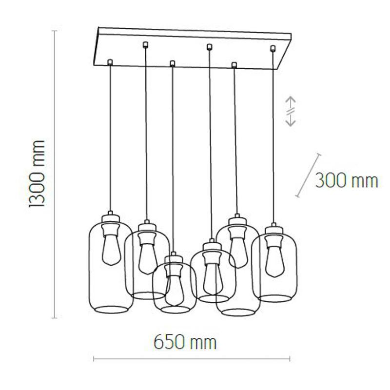 TK LIGHTING SUSPENSION MARCO GREEN, À 6 LAMPES, TRANSPARENT/VERT/MARRON