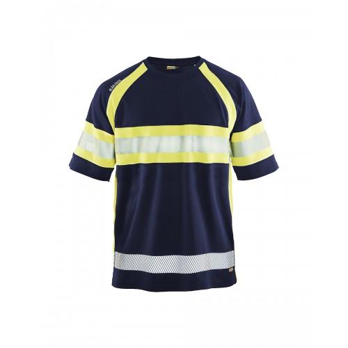 T-SHIRT HAUTE-VISIBILITÉ ANTI-UV 3337 - BLEU MARINE ET JAUNE FLUO - 4XL BLAKLADER