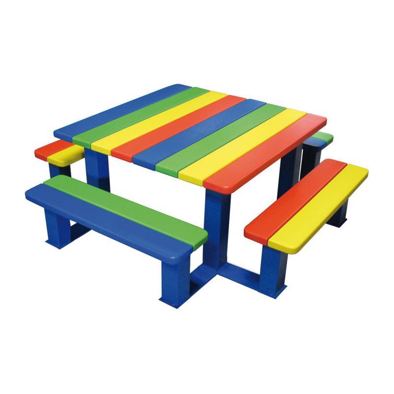 Table pique nique Junior Silaos - Maternelle et Primaire - Dimensions 950x950 mm - Structure en acier peint_0