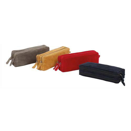 TROUSSE VIQUEL MILAN - CUIR DE VACHE - 2 COMPARTIMENTS - 20,5 X 7,5 X 5 CM -  BLEU MARINE-ROUGE-CAMEL-TAUPE - LOT DE 12