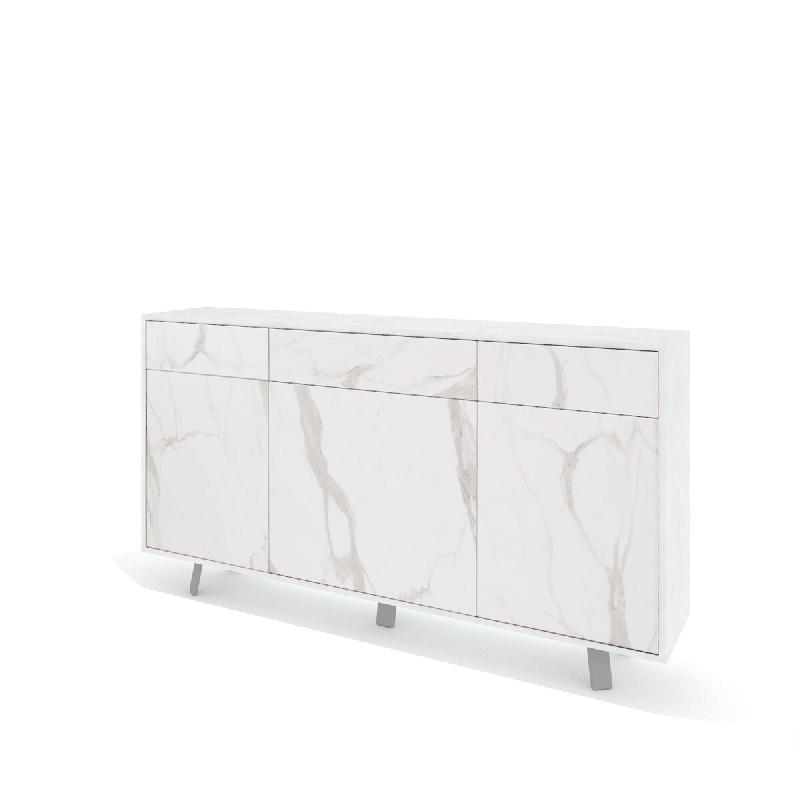 AQA Design Buffet VENBRUK avec 3 portes/3 tiroirs en melamine pierre blanc/marbre calacatta L.164 P.41 H.92 MP07043 - multicolore Bois manufacturé MP_0