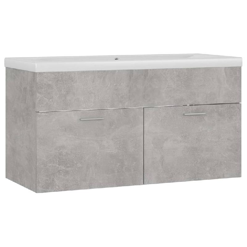Armoire d'évier avec lavabo intégré - Gris béton aggloméré - 90x38,5x46 cm - Lavabo en céramique avec trop-plein_0