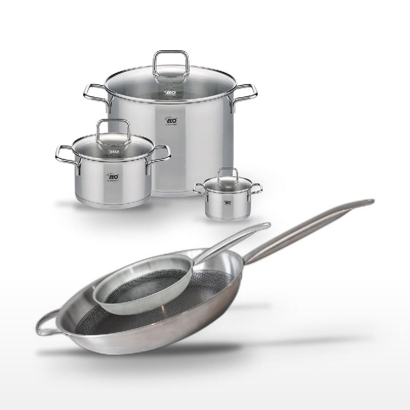 Batterie de cuisine avec 3 faitouts 12/20/26 cm et 2 poêles de cuisson 24/32 cm en inox et ELODUR sans PFAS Elo Collection Relief Solution Citrin - g_0
