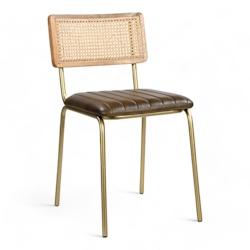 Bistromania Chaise de salle à manger LUTTON en cuir Vert Olive - Pieds Dorés - KH017_0