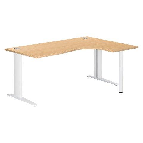 BUREAU COMPACT EXCELLENS L 180 CM HÊTRE RETOUR À DROITE PIÉTEMENT MÉTAL PLUS FIXE BLANC