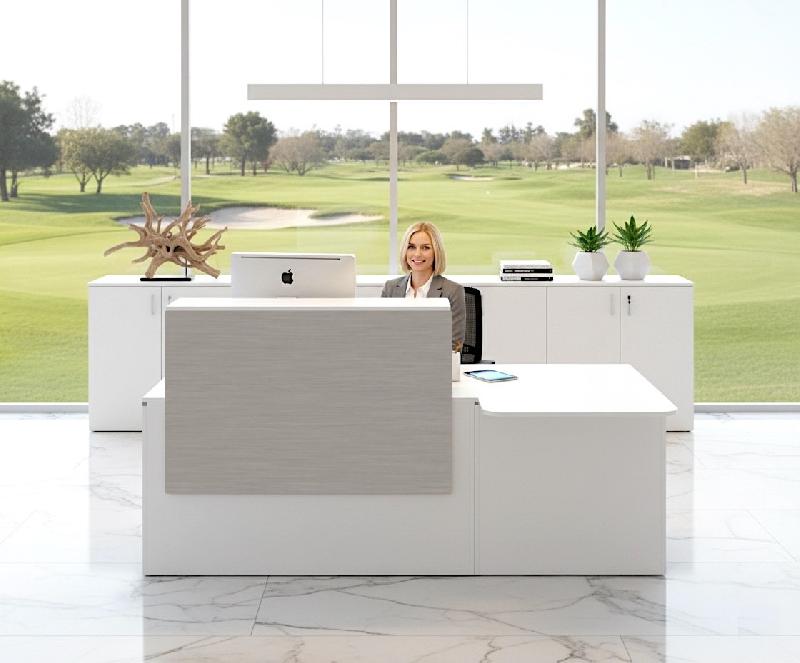 Bureau d'accueil Pano avec partie PMR - Ofitres - 200, Blanc, Gris aluminium_0