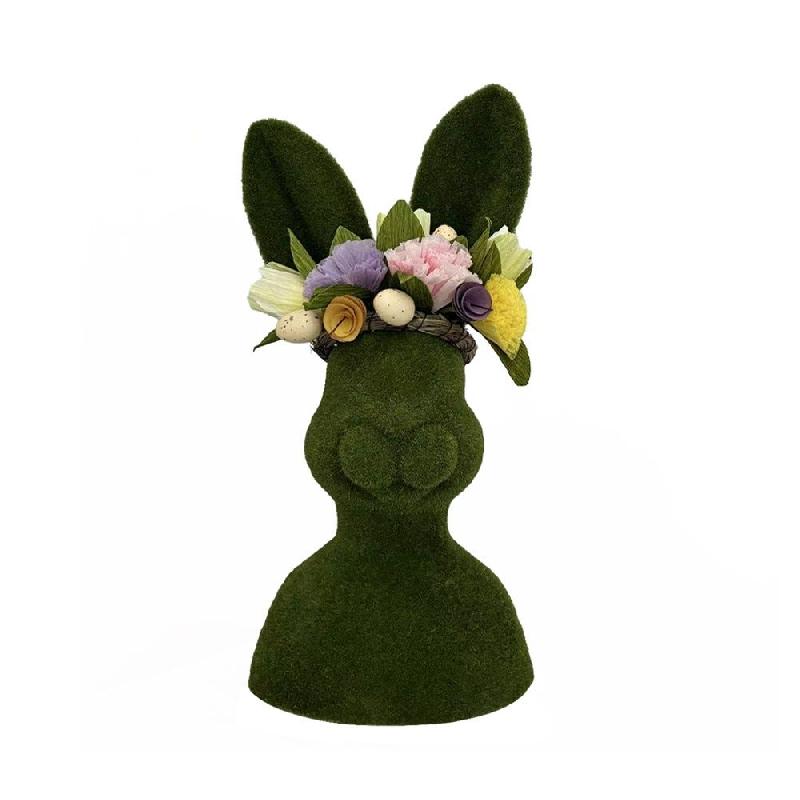 Buste de lapin en velours vert 21x15x45 cm_0