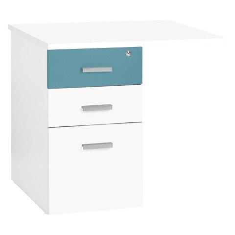 CAISSON HAUTEUR BUREAU 3 TIROIRS AVEC EXTENSION INTUITIV' BLANC - BLEU ARGILE