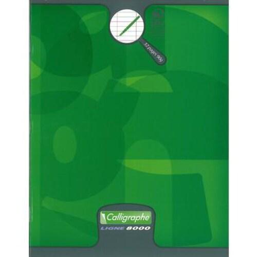 Calligraphe Lot de 20 Cahier Ligne 8000 17x22, 32p./16 feuilles 90 g/m² piquées, couv. Vernis UV vert, Séyès 4mm - 3210331087046_0
