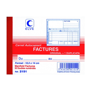 CARNET FACTURIER 50 DUPLI 140 X 105 MM