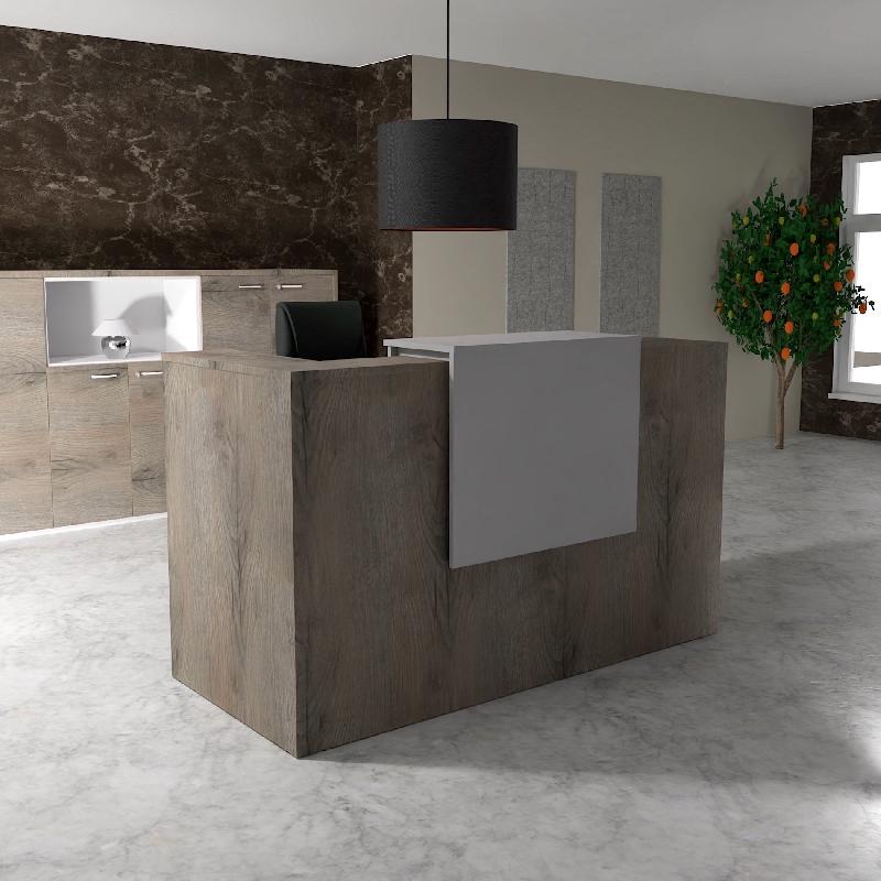 Comptoir d'accueil Delta First avec réhausse - Mobel Linea. - 144, Gris aluminium, Chêne grisé_0