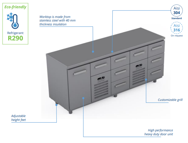 Comptoir réfrigéré en acier inoxydable -2000 × 660 × 900 mm - CST-20-10303_0