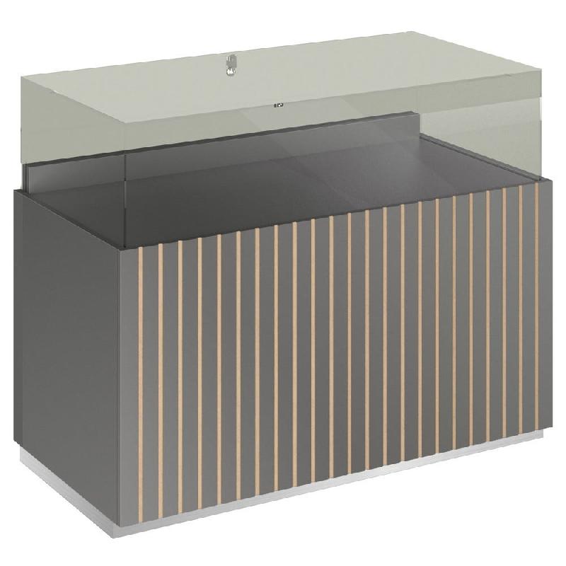 Comptoir T03 vitrine 4 Faces et MDF naturel+gris alu - 120x60x93cm_0