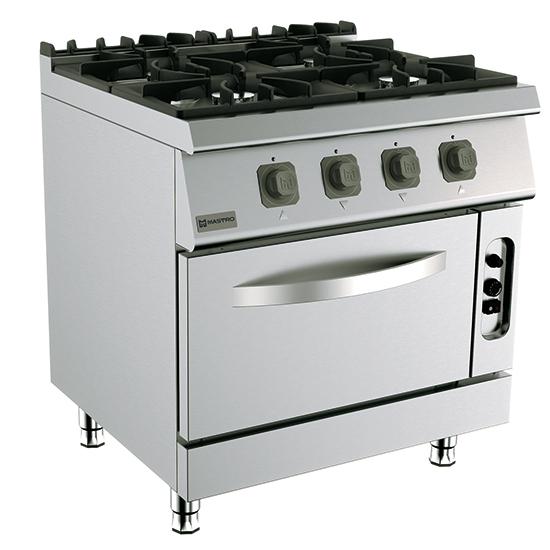 Cuisinière gaz professionnelle sur four gaz gn 2/1 et armoire fermée avec 4 brûleurs - 32 kw - MS78CFG_0