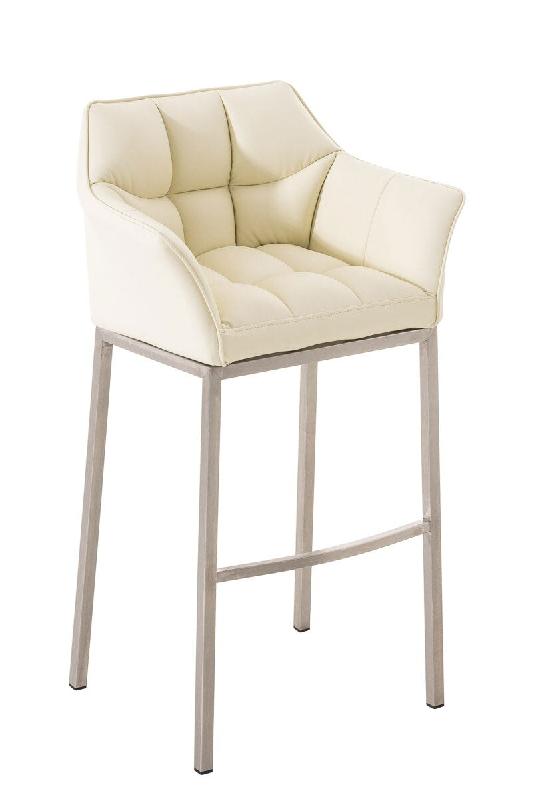 Décoshop26 - Tabouret de bar chaise haute de comptoir couture carrées assise en PVC crème 4 pieds stables en acier inoxydable 10_0004714 - beige in_0