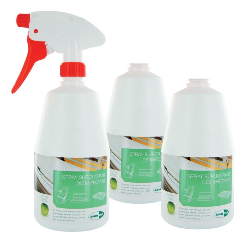 DÉSINFECTANT SURODORANT ANIOS POMMES 1 L LOT DE 3 AVEC 1 PULVÉRISATEUR