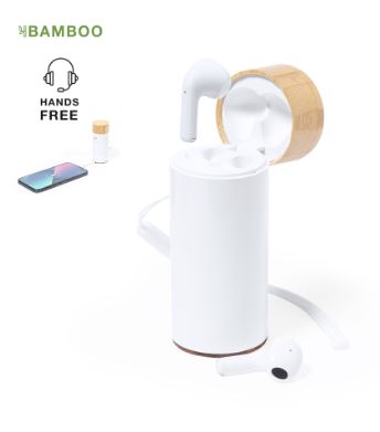 Écouteurs Bluetooth® 5.0 avec power bank 4500 mAh - Base en bambou - Lac 21197_0