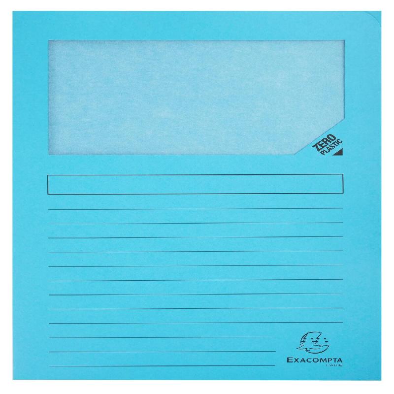 Exacompta - Réf. 50152E - Paquet de 100 chemises à fenêtre sans plastique SUPER 160 g/m² - dim 22 x 31 cm pour A4 - bleu clair - bleu en carton 50152E_0