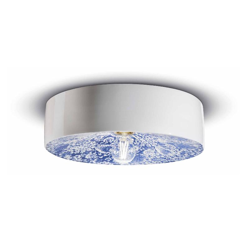 FERROLUCE PLAFONNIER PI, MOTIF FLORAL, Ø 40 CM BLEU/BLANC