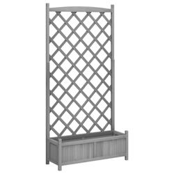 Helloshop26 - Jardinière bac lit surélevé plantes fleurs terrasse jardin avec treillis bois massif de sapin gris 02_0038322 - 3000214174464_0