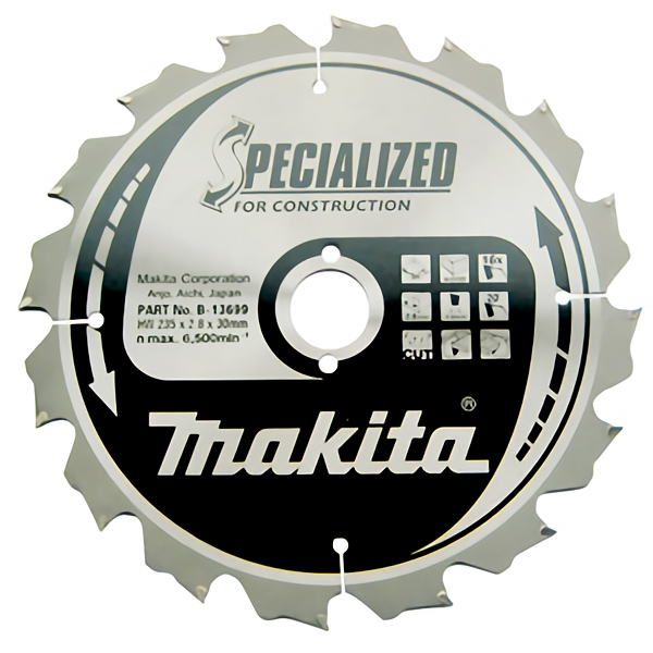 LAME SCIE CIRCULAIRE CONSTRUCTION SPECIALIZED MAKITA 235 X 30 MM 16 DENTS - LOT DE 2