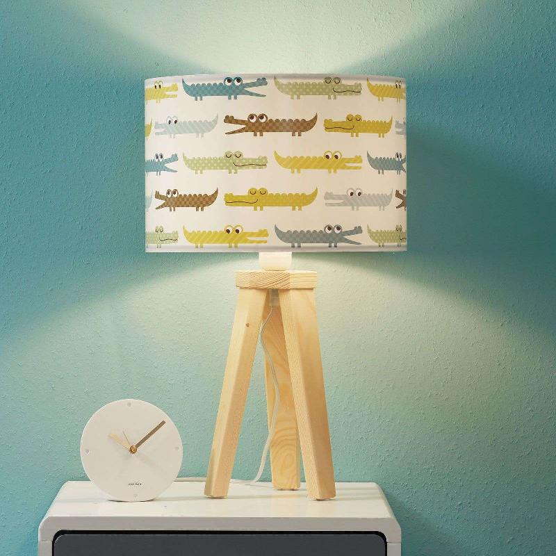 MACO DESIGN LAMPE À POSER POUR CHAMBRE D\'ENFANT COLORÉE CROCODILE AVEC BOIS
