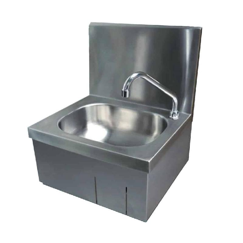 Lave-main en inox AISI 304 - commande par poussoir fémoral - robinet col de cygne - marque Matériels Cuisine_0