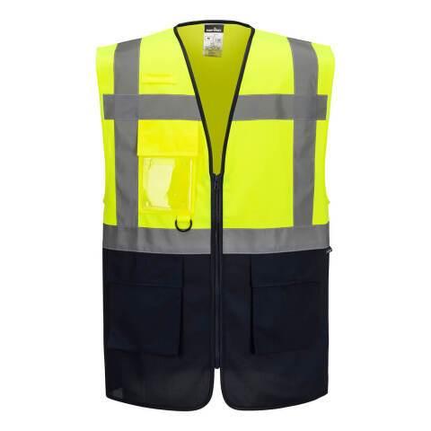 LOT DE 4 - PORTWEST ES076 ES1 ESSENTIAL GILET EXÉCUTIF CONTRASTÉ HAUTE VISIBILITÉ JAUNE/MARINE - TAILLE XS