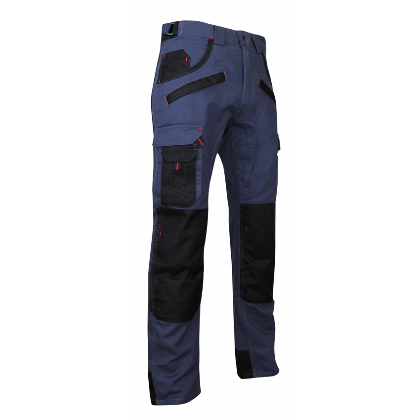 Pantalon bicolore BRIQUET - 60% coton, 40% polyester 300g - poches genouillères EN 14404 - Bleu foncé/Noir - PCP253-38 - LMA_0