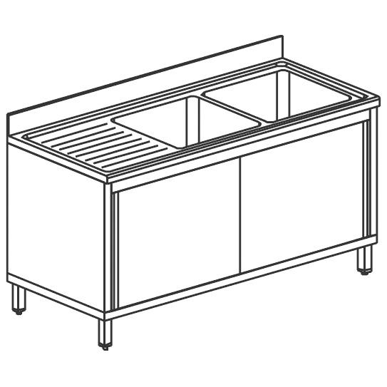 Plonge sur armoire inox 2 bacs avec égouttoir à gauche portes couli... - PSLA2GS1406_0