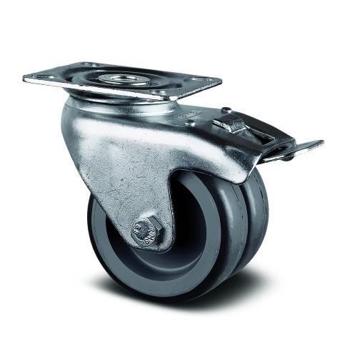 ROULETTE PIVOTANTE À FREIN - DOUBLE GALET - FINITION ZINGUÉE - DIAMÈTRE 50 MM TENTE