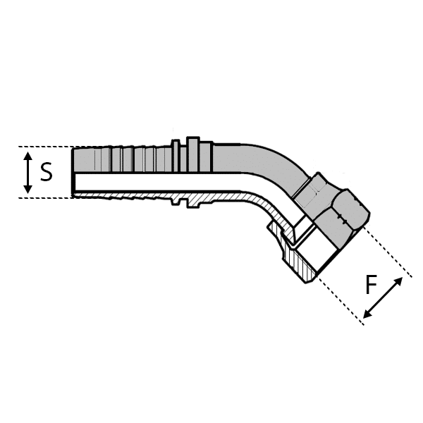 Série JIC - Filetage UNF - Cône 74° - Femelle - 45° (DKJ45) - 12 , 3/4