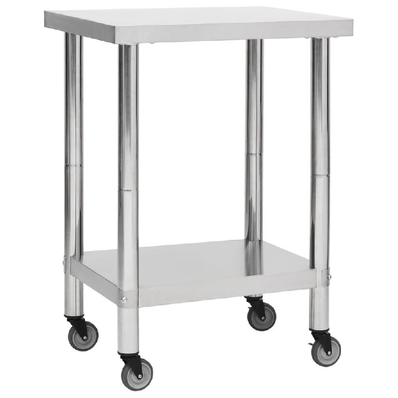Table de travail de cuisine avec roues - acier inoxydable - 60 x 30 x 85 cm - 02_0001913_0