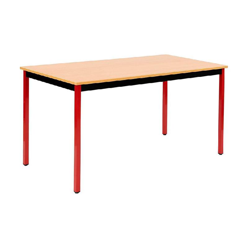 TABLE POLYVALENTE RECTANGLE - L. 140 X P. 70 CM - PLATEAU HETRE - PIEDS ROUGES